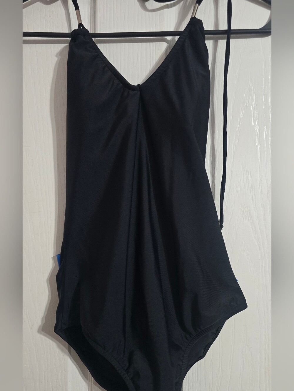 Venus Black One Piece Halter Swimsuit Size 6 Ruched Plunge Neck Monokini